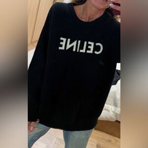 Celine Black Logo Wool Knit Crewneck Sweater – XXS (Rare)